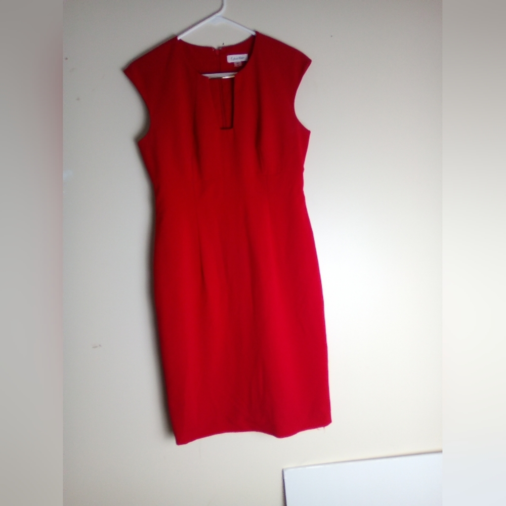 CALVIN KLEIN Elegant Red Cap Sleeve Dress 8P - Picture 4 of 7
